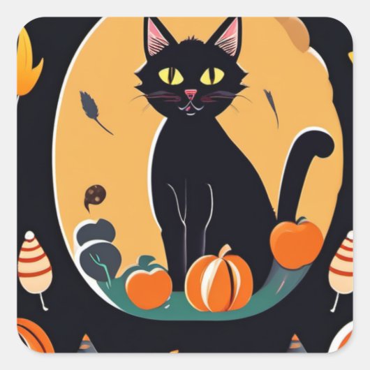 Sticker Carré Chat d'Halloween (Devant)
