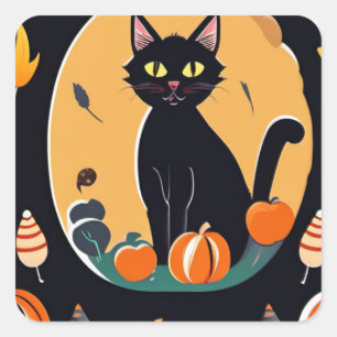 Sticker Carré Chat d'Halloween