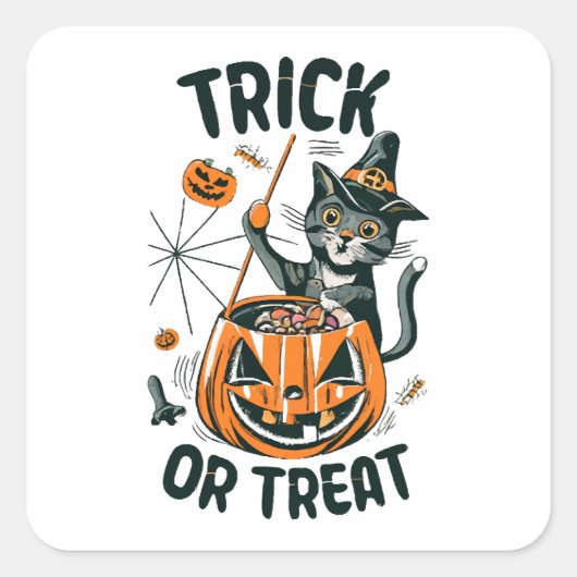 Sticker Carré Chat d'Halloween abstrait (Devant)