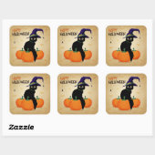 Sticker Carré Chat d'Halloween vintage et Citrouilles | Autocoll (Feuille)