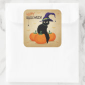 Sticker Carré Chat d'Halloween vintage et Citrouilles | Autocoll (Sac)