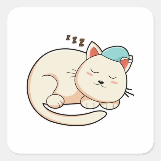 Sticker Carré Chat Dormir avec casquette (Devant)