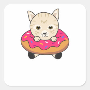 Sticker Carré Chat Doux Animaux Amusants En Chats Amusants Donut