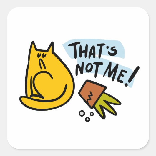 Sticker Carré Chat drôle et pot de fleurs renversé (Devant)