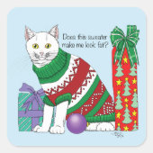 Sticker Carré Chat drôle moche de Noël (Devant)