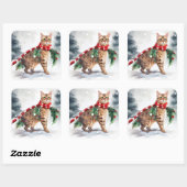 Sticker Carré Chat du Bengale à Noël de neige (Feuille)
