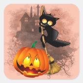 Sticker Carré Chat effrayé par Citrouille Fun Halloween caractèr (Devant)
