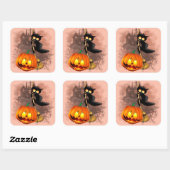 Sticker Carré Chat effrayé par Citrouille Fun Halloween caractèr (Feuille)