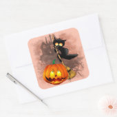 Sticker Carré Chat effrayé par Citrouille Fun Halloween caractèr (Enveloppe)
