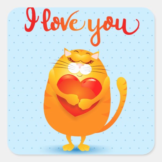 Sticker Carré Chat en amour (Devant)