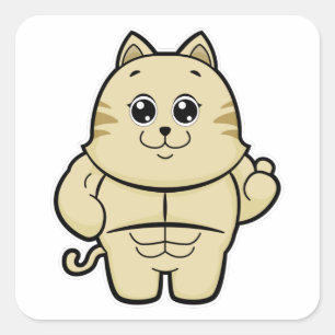 Sticker Carré Chat en Bodybuilder avec Six pack
