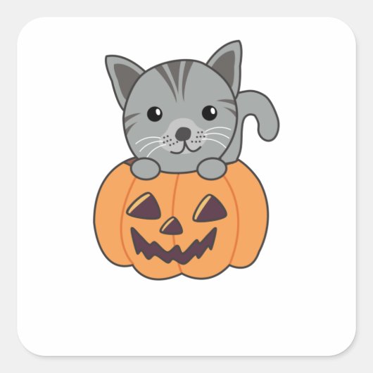 Sticker Carré Chat En Citrouille Chats Doux Joyeux Halloween (Devant)