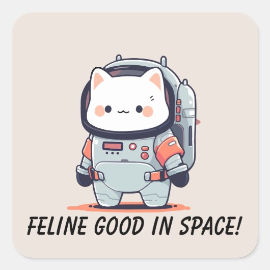Sticker Carré Chat en Spacesuit -Feline bon dans l'espace (Devant)