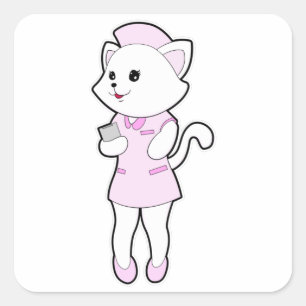 Sticker Carré Chat en tant qu'infirmière avec Bloc-notes