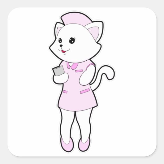Sticker Carré Chat en tant qu'infirmière avec Bloc-notes (Devant)