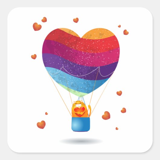 Sticker Carré Chat et ballon d'amour (Devant)