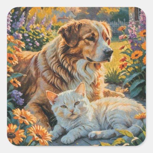 Sticker Carré Chat et chien (Devant)