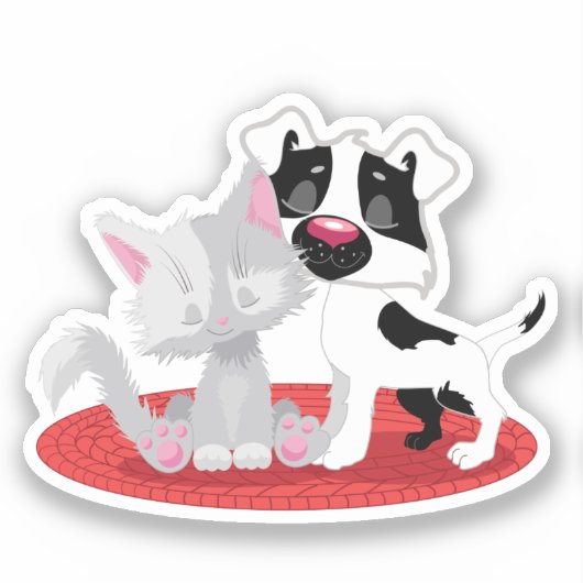 Sticker Carré chat et chien tendance (Recto)
