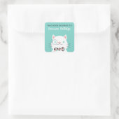 Sticker Carré Chat fantaisie | Turquoise Ce Livre Appartient À (Sac)