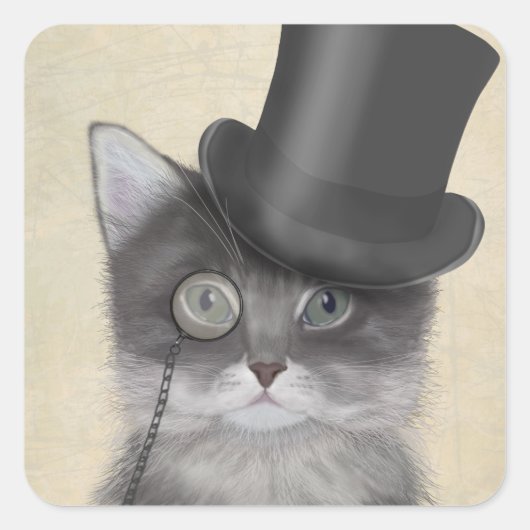 Sticker Carré Chat gris avec chapeau supérieur (Devant)