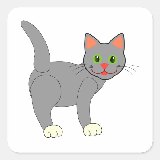 Sticker Carré Chat Gris Souriant Avec Whiskers (Devant)