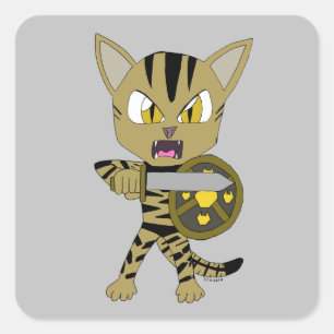 Sticker Carré Chat guerrier Chibi