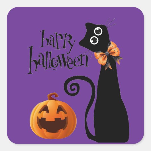 Sticker Carré chat halloween (Devant)