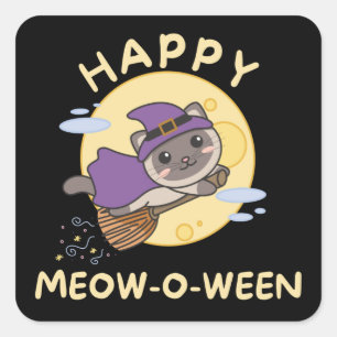Sticker Carré Chat Happy Halloween Happy Meow-o-ween Stick Carré