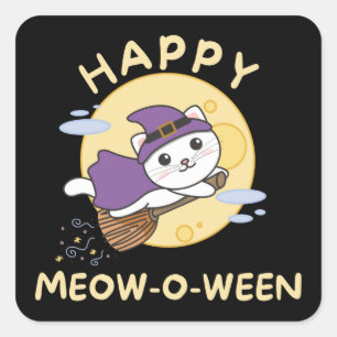 Sticker Carré Chat Happy Halloween Happy Meow-o-ween Stick Carré