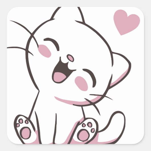 Sticker Carré Chat Heureux (Devant)