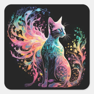 Sticker Carré Chat Holographique Spectral : Un Prisme d'Élégance
