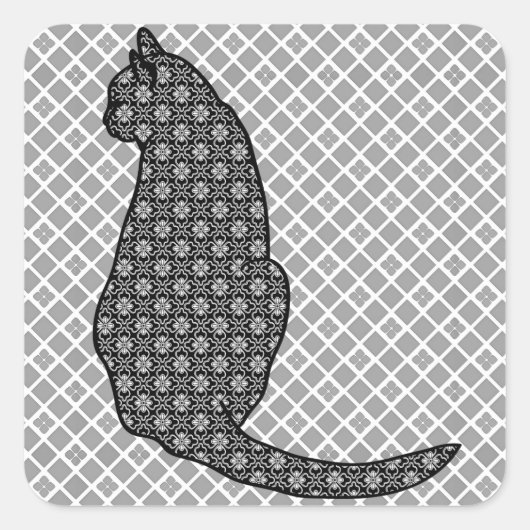 Sticker Carré Chat japonais - Kimono noir et blanc (Devant)