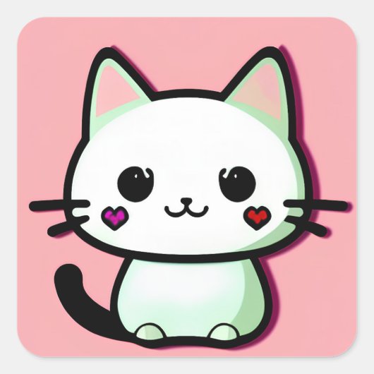 Sticker Carré Chat Kawaii (Devant)