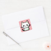 Sticker Carré Chat Kawaii (Enveloppe)