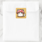 Sticker Carré Chat Kawaii Champignon (Sac)