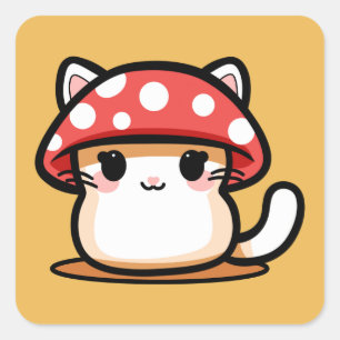 Sticker Carré Chat Kawaii Champignon