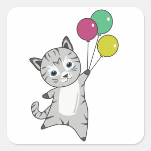 Sticker Carré Chat Kitten Ballons Animaux doux Tricolor