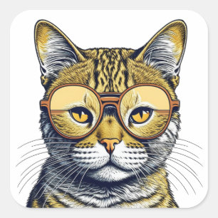 Sticker Carré Chat Kitty cool avec lunettes