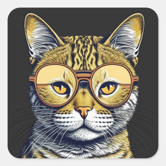 Sticker Carré Chat Kitty cool avec lunettes (Devant)