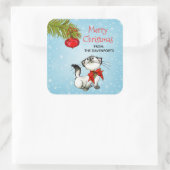 Sticker Carré Chat Kitty En Jeu Dans Une Bow De Noël Rouge (Sac)