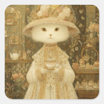 Chat Lady Snow – Chat victorien avec tasse à thé
