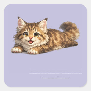 Sticker Carré Chat Maine Coon heureux Design de vibrations posit