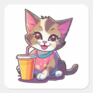 Sticker Carré chat mignon