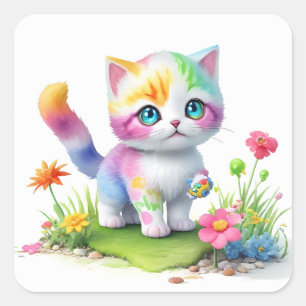 Sticker Carré Chat mignon