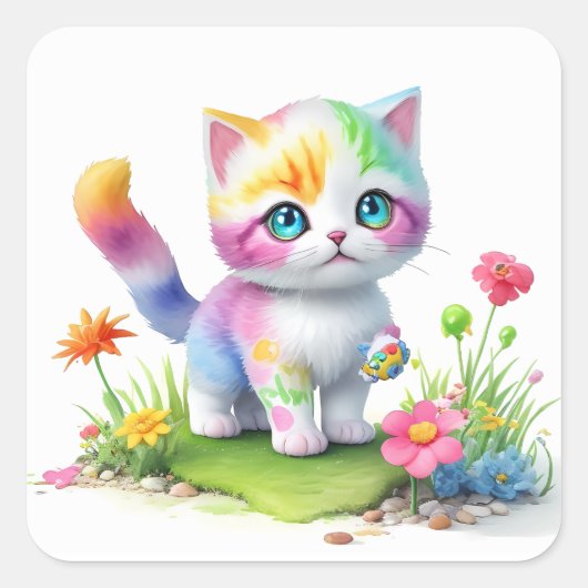 Sticker Carré Chat mignon (Devant)