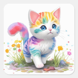Sticker Carré Chat mignon