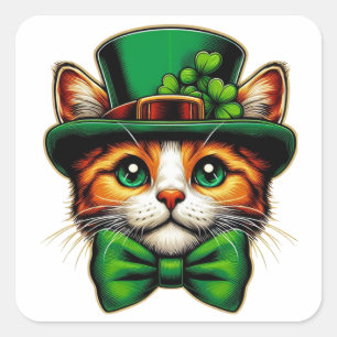 Sticker Carré Chat mignon/chaton Saint Patrick's Day