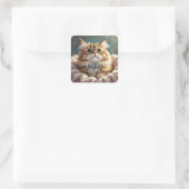 Sticker Carré Chat Mignon et Fluffy | Blanc (Sac)