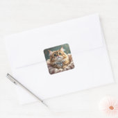 Sticker Carré Chat Mignon et Fluffy | Blanc (Enveloppe)