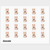 Sticker Carré Chat Mignon et Fluffy Mangeant une Tablette de Cho (Feuille)